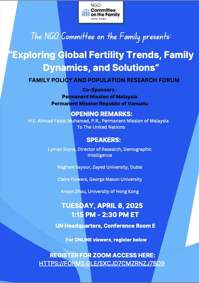 NGOFamilyComm's tweet photo. SUPER online event TODAY that will discuss  #populationdecline and #FamilyDynamics, the most important topics to address today.  Join us!

WHEN: TODAY, April 8, 2025 TIME: 1:15 - 2:30 PM ET 
WHERE: Online REGISTER HERE:
https://t.co/DG6DeOO5Dl https://t.co/6IkmWzSpxH