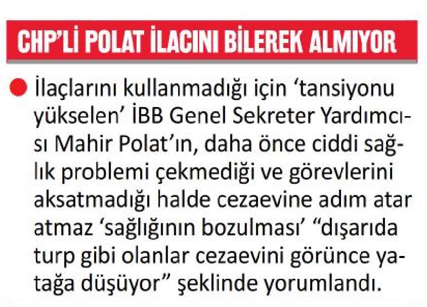 Yeni Akit, cezaevinde ölüm kalım mücadelesi veren Mahir Polat için “İlacını bilerek almıyor” demiş. Siz ne iğrenç insanlarsınız…
