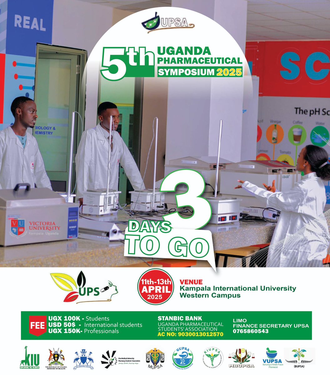 THE CURTAIN IS ON THE VERGE OF RISING... 
3 days until the pharmaceutical world is forever changed! 🌟 The stage is set, the players are ready, and the fate of innovation hangs in the balance. #UgandaPharmaceuticalSymposium2025