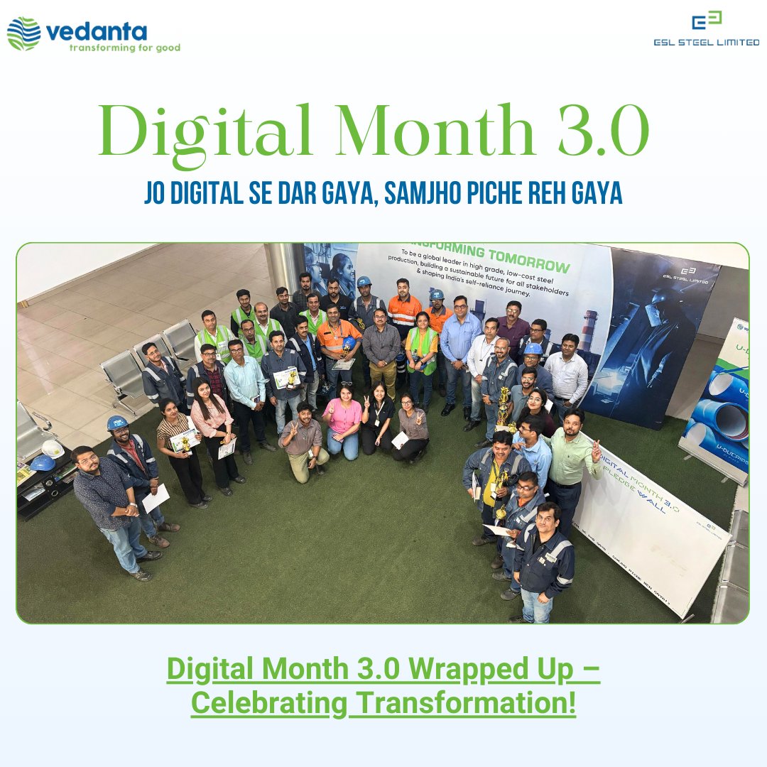 #DigitalMonth 3.0- Jo Digital Se Darr Gaya, Samjho Piche reh Gaya! 
#DigitalExcellence celebrated innovation &amp; transformation at #ESLSteelLimited! 300+ engaged in exciting contests toward a #FutureReadyESL. We thanks all participants &amp; the leadership team for their support!