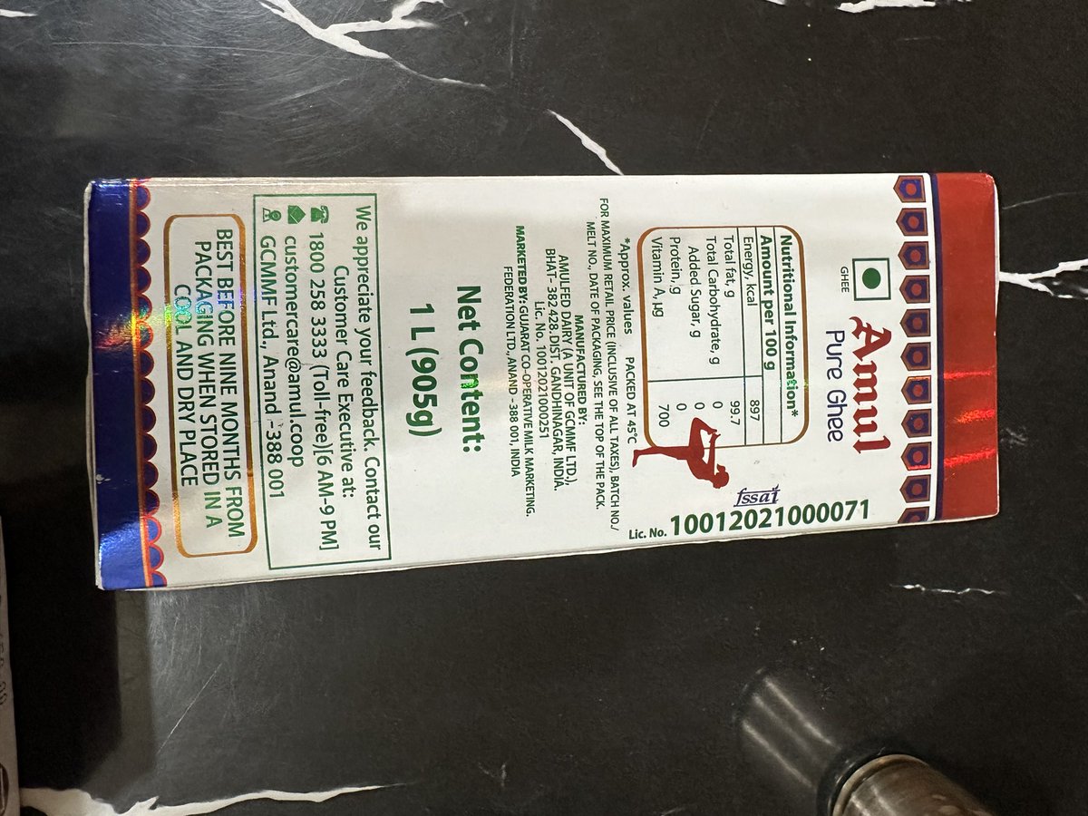 srbarora92's tweet photo. @Amul_Coop My mother just bought this ghee pack from a local shop owner. As per your post, i think this is fake. Can you please confirm. Already emailed you. If it’s fake please take strict action against the shop owner. I will also file a police complaint against him. https://t.co/hJuhY97fH2