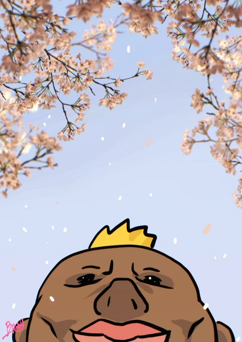 背景素材に合わせたらすごいアングルになったお花見ボーマン 