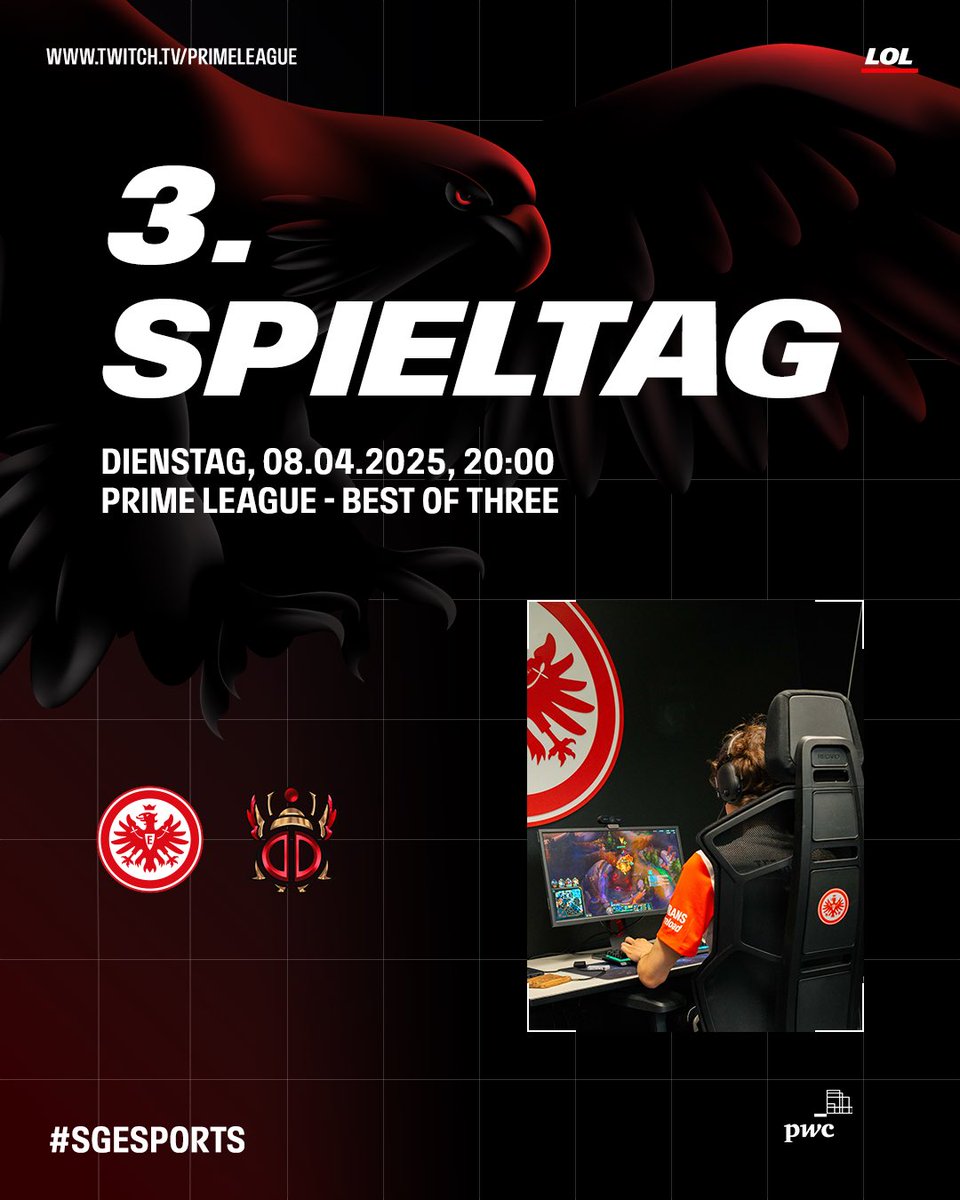 Eintracht Frankfurt Esports (@eintrachtesport) on Twitter photo Spieltag in der <a href="/PrimeLeague/">Die Techniker Prime League</a>.
⏰ 20 Uhr
🆚 Dung Dynasty
📺 twitch.tv/primeleague Spieltag in der <a href="/PrimeLeague/">Die Techniker Prime League</a>.
⏰ 20 Uhr
🆚 Dung Dynasty
📺 twitch.tv/primeleague