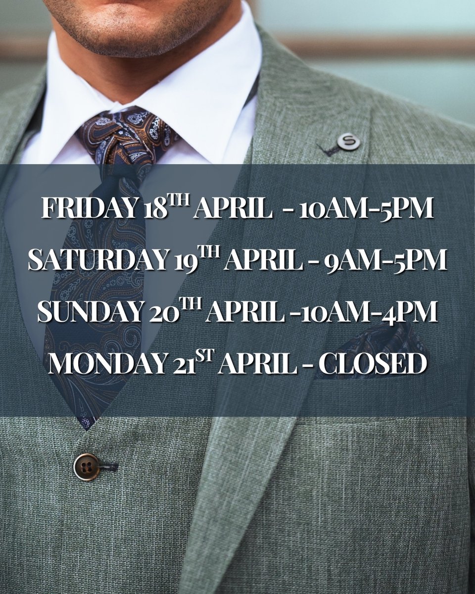 Master Debonair | Outfitting Self Confidence (@master_debonair) on Twitter photo Heading into the long weekend? So are we — and both our East Boldon and York stores are open and ready for you!
📍 Book your wedding appointment:
📞 Call us: 0191 820 0619
📧 Email: customerservice@masterdebonair.com
💻 Online: bit.ly/3supEDQ Heading into the long weekend? So are we — and both our East Boldon and York stores are open and ready for you!
📍 Book your wedding appointment:
📞 Call us: 0191 820 0619
📧 Email: customerservice@masterdebonair.com
💻 Online: bit.ly/3supEDQ