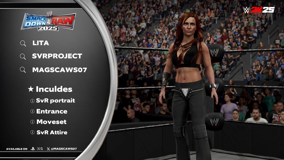 MAGSCAWS07's tweet image. NEW! #WWE2K25 Upload
⭑( LITA )
⭑ Search tag ➤ #LITA
⭑ Search tag ➤ #MAGSCAWS07
⭑ Search tag ➤ #SVRPROJECT
➪ Collaboration - @vic0uellet
⭑ INCLUDES
● SVR 07 render,
● Moveset,
● Entrance,
● SVR 07 Attire