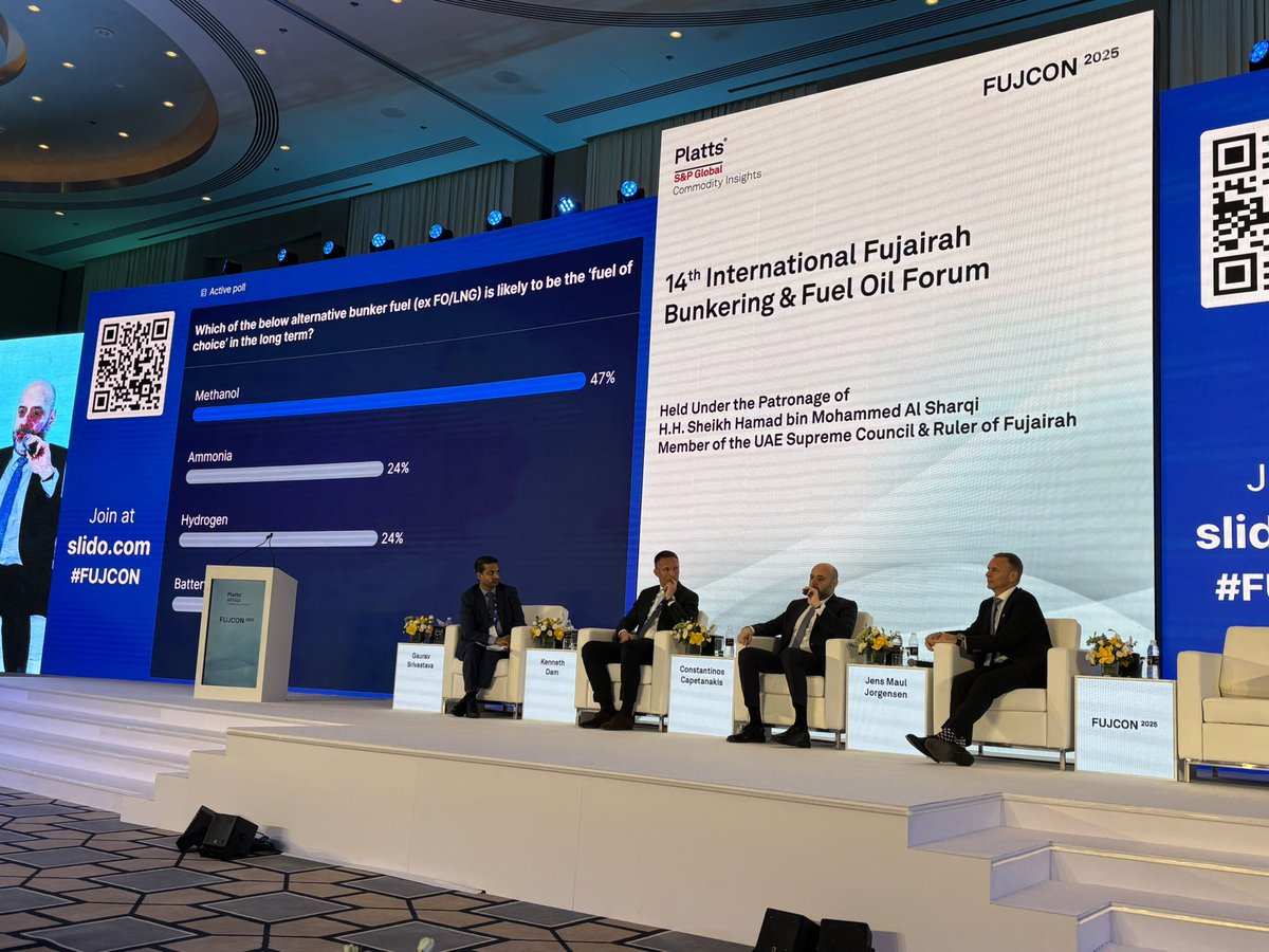 Methanol leads the race as an alternative for shipping fuel, according to half of the delegates at this year’s Fujcon in Fujairah. As a home to the shipping community, people here should know!

#fujcon #shipping #energy #bunkering