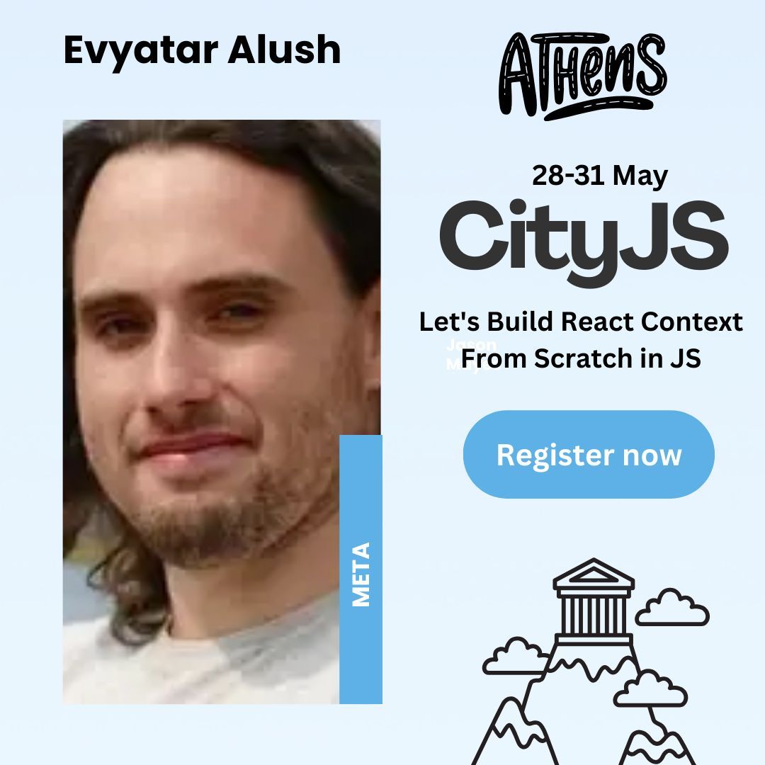 cityjsconf's tweet image. #React #Developers in our next conference at #CityJSAthens, @evyataral will be showing us how to build React Context from Scratch in #JavaScript, lets see what happens on the background and how everything in the end is #JavaScript
Register now
athens.cityjsconf.org