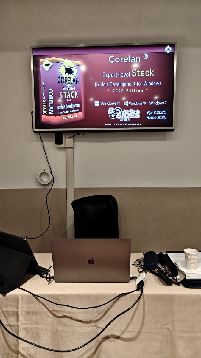 Corelan Consulting & Training (@corelanconsult) on Twitter photo Ready for session! #corelan #stack #road2cced #cced #bsidesitaly #rome <a href="/corelanc0d3r/">ς๏гєɭคภς0๔3г (corelanc0d3r@infosec.exchange)</a> Ready for session! #corelan #stack #road2cced #cced #bsidesitaly #rome <a href="/corelanc0d3r/">ς๏гєɭคภς0๔3г (corelanc0d3r@infosec.exchange)</a>
