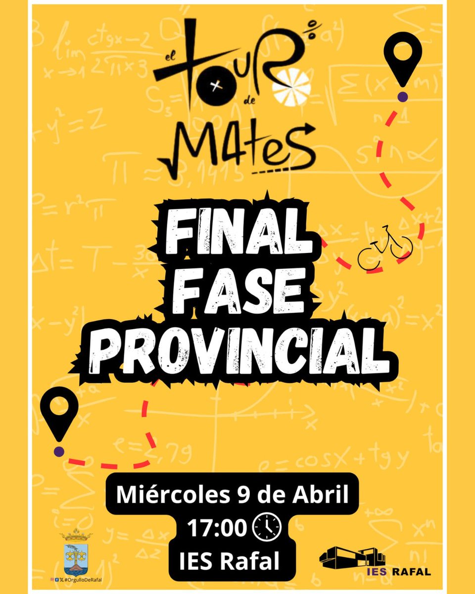 Ayuntamiento Rafal (@aytorafal) on Twitter photo 📌 El próximo 9 de abril, #Rafal será la sede de la fase Final Provincial del <a href="/elTourdeMates/">el Tour de Mates, la carrera de cálculo mental</a> Estudiantes de Rafal se medirán en una competición de cálculo mental con más de 500 centros educativos participantes.
¡Muchas suerte!
#OrgulloDeRafal 📌 El próximo 9 de abril, #Rafal será la sede de la fase Final Provincial del <a href="/elTourdeMates/">el Tour de Mates, la carrera de cálculo mental</a> Estudiantes de Rafal se medirán en una competición de cálculo mental con más de 500 centros educativos participantes.
¡Muchas suerte!
#OrgulloDeRafal