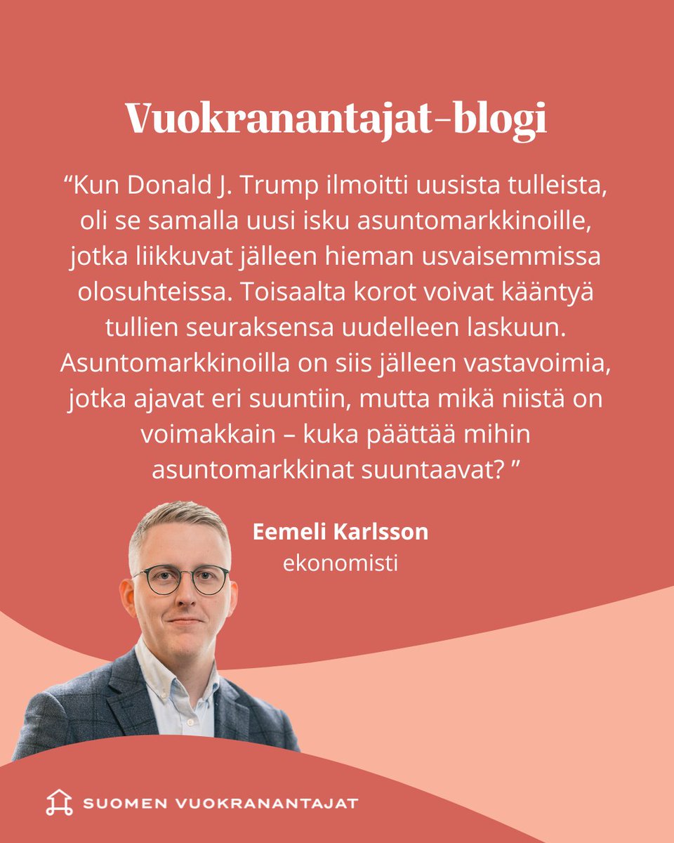 Eemelin <a href="/eemeli_karlsson/">Eemeli Karlsson</a> tuore blogi, joka kommentoi Trumpin tulli-ilmoituksen vaikutusta asuntomarkkinoihin!

👉Lue blogi:
vuokranantajat.fi/2025/04/punain…

#asuntomarkkinat #tulli-ilmoitus #euribor