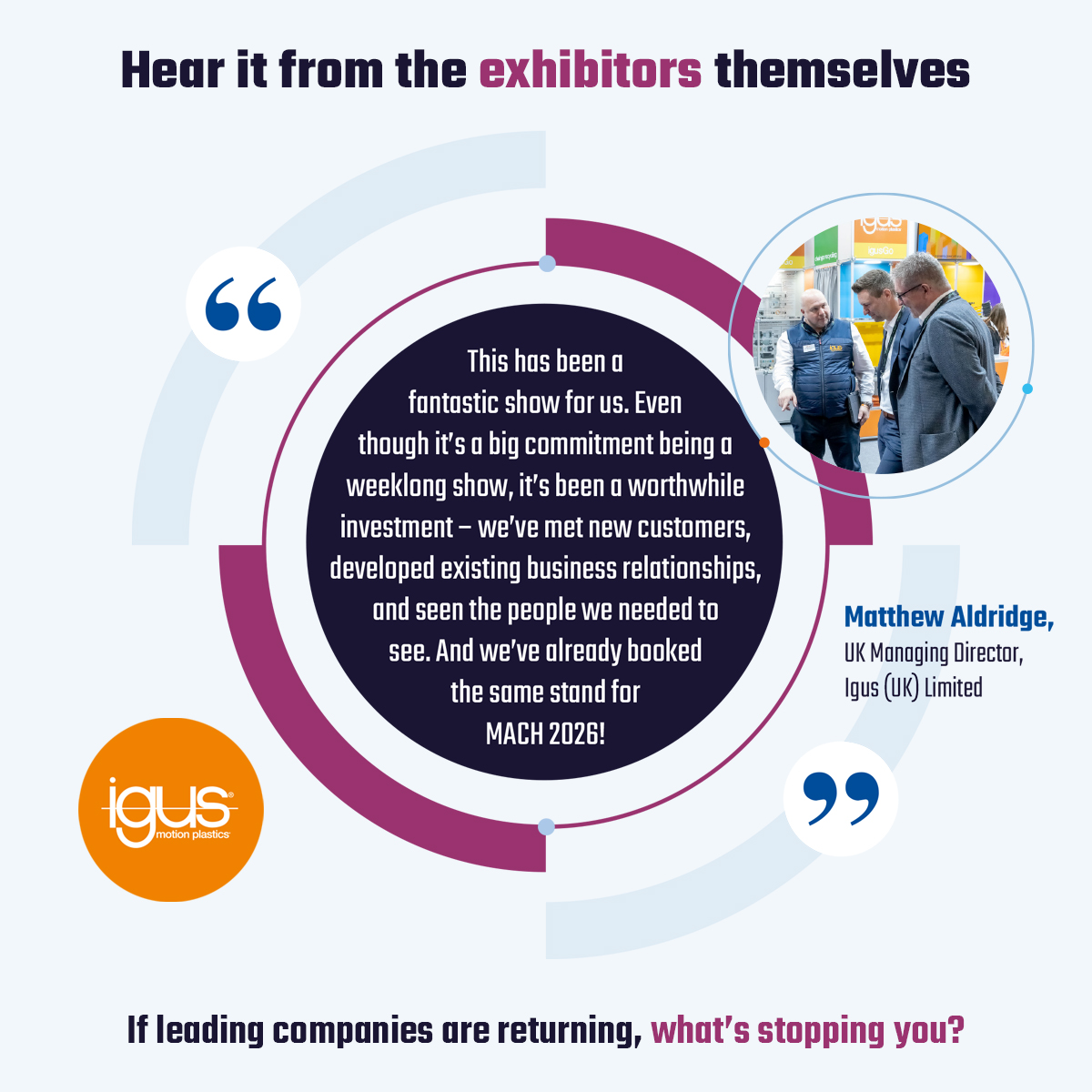 “This is the show to meet the key decision makers…” – Igus UK

They’ve rebooked for #MACH2026. Join them and others ready to drive business forward.

Check the live floorplan 👇
🔗 ow.ly/6ifg50Vsn4t

#UKMfg #Engineering #MTACluster