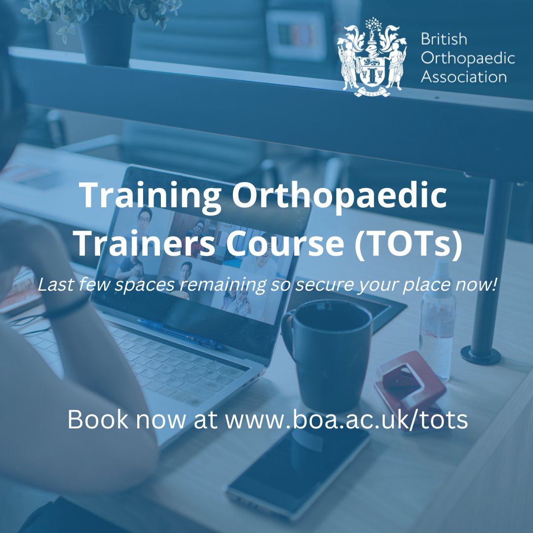 DON’T MISS OUT! Our next popular Training Orthopaedic Trainers (TOTs) course is starting on Tuesday 3rd June! The course helps T&amp;O trainers understand the workings of the T&amp;O curriculum and how it can help improve teachings. BOOK NOW at: boa.ac.uk/tots #orthotwitter
