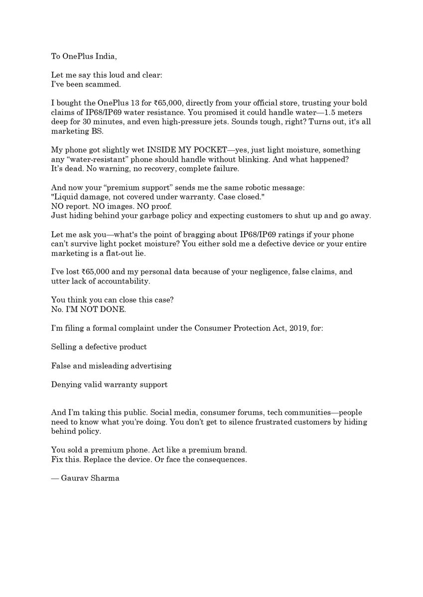 GauravShar15672's tweet image. @jagograhakjago 
@oneplus 
#oneplusScam 
#OnePlus13 
#consumerRights 
#techscam
#falseadvertising
@OnePlus_IN 
@onepluscareIN 
@RobinLiuOnePlus