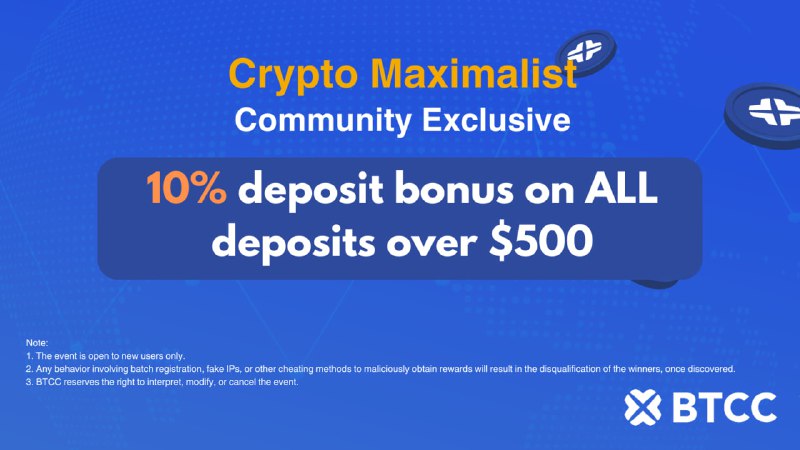 BTCC running an absolutely insane trading competition right now! Get involved to win a Tesla + $10k signup bonuses!

10% deposit bonus is STILL LIVE. Deposit $10k for a free $1k bonus! INSANE.

btcc.com/en-US/register…