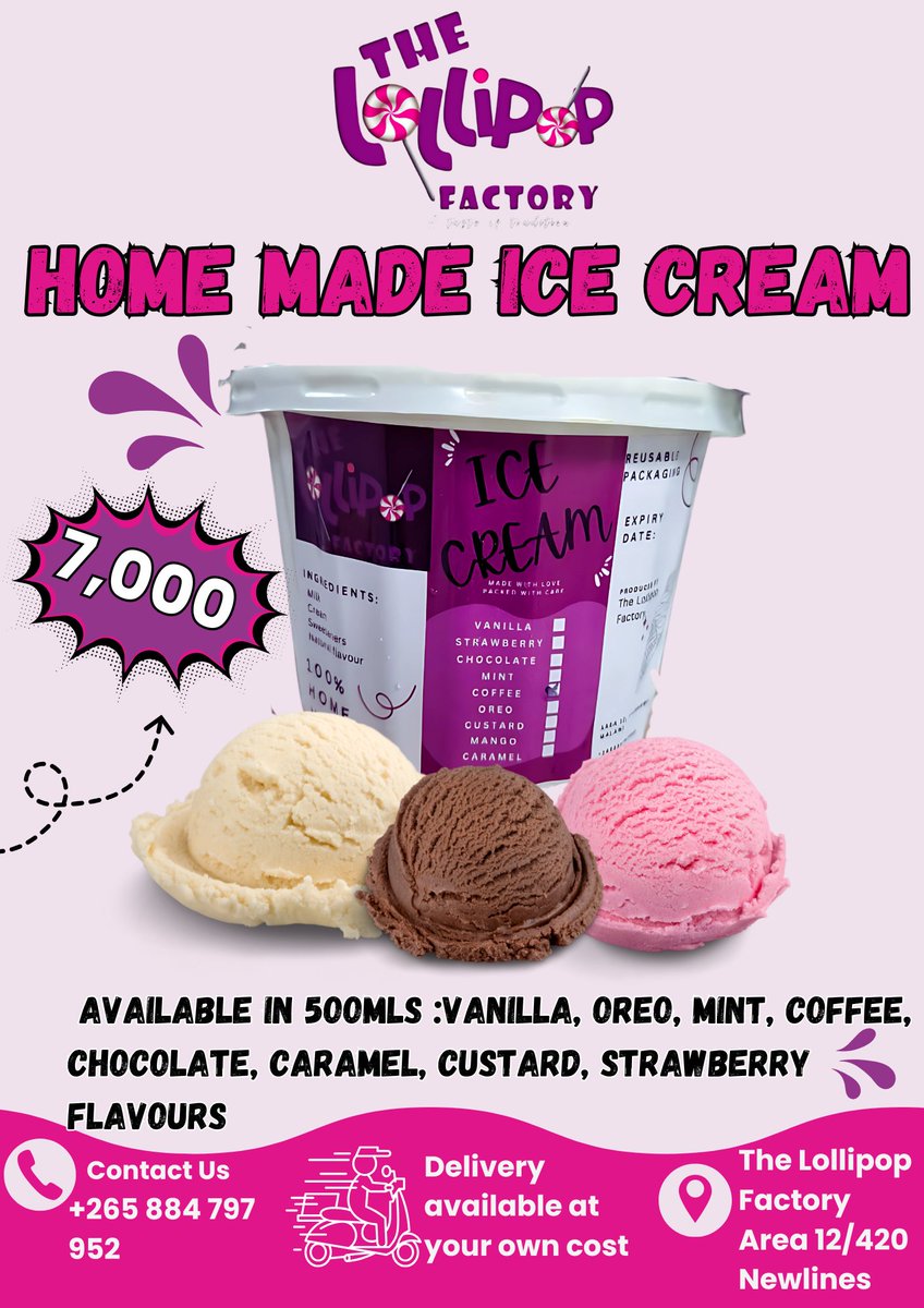 Oreo, Vanilla, Strawberry, Custard and Caramel available 

Pick up and delivery after 2pm today