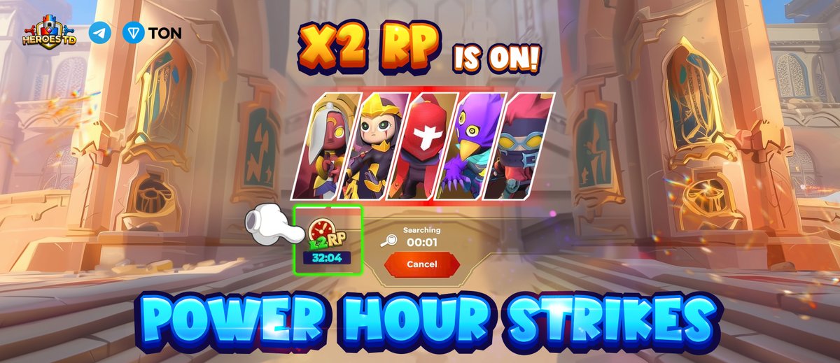 ⏱ Power Hour Strikes - X2 RP IS ON! 🔥

⚡️Warriors, it’s your moment to rise! 
For a limited time, earn DOUBLE RP and climb the leaderboard faster than ever! 🔥

The special time will be available during short time slots in the morning and evening each day.‼️

💥 Join the battle