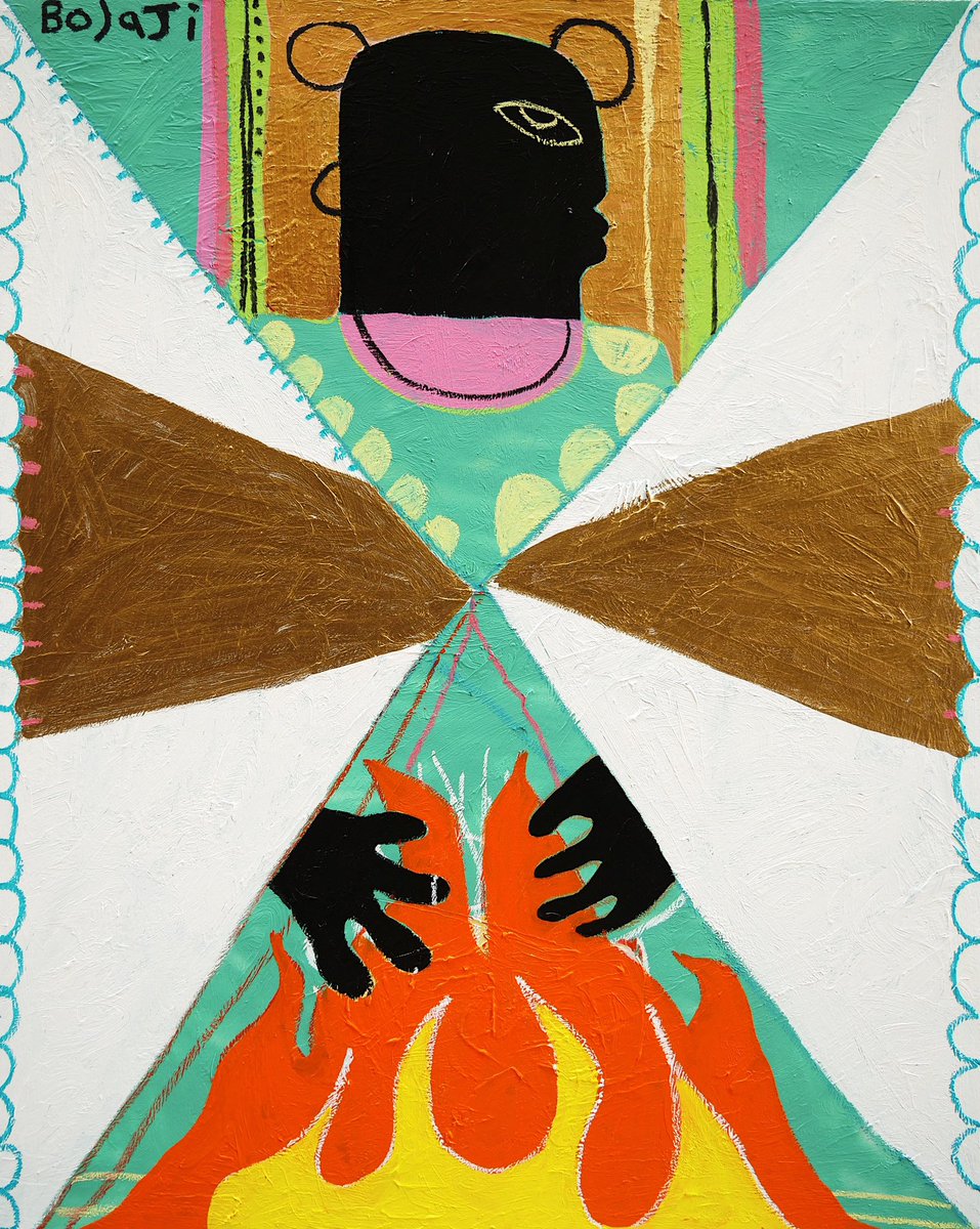 Title: Awakening. 2025 
[154 x 121 cm]- Acrylic, Gold Acrylic &amp; Oil Pastel on Linen 
Made at artist residency Jaipur-India
Sattva Theatre &amp; Art.