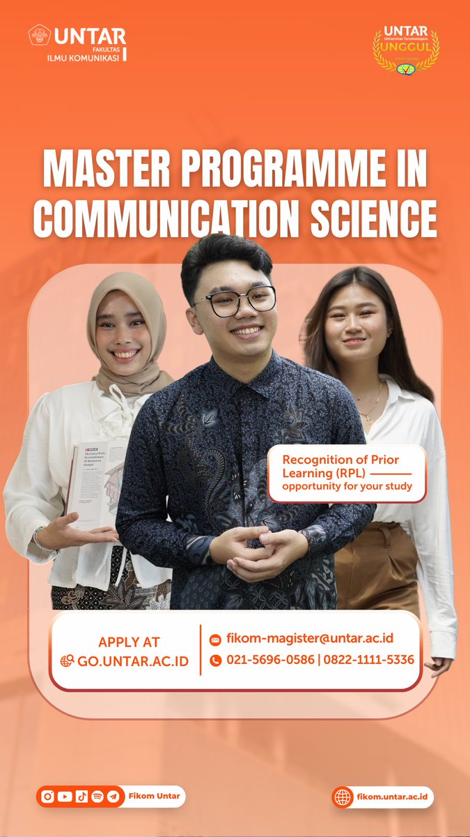 Halo, Fikomers! 👋🏻

Pendaftaran mahasiswa baru gelombang kedua Magister llmu Komunikasi Untar 
sudah dibuka lagi lho🤩
Buat kamu yang ketinggalan gelombang pertama, bisa langsung daftar sekarang ya lewat link berikut:
go.untar.ac.id/pasca/login 

#Untar #S2  #UpgradeKarir #ilkom
