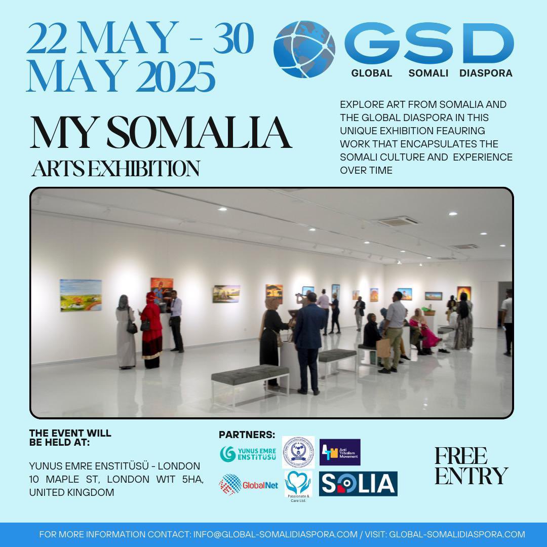 GSD and partners are proud to present My Somalia Art Exhibition to showcase artworks of Somali artists.This will give the artists a platform to express themselves and share the art-loving community in London with their stories. Please join us and mark your calendar for this event