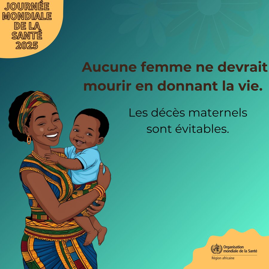 Donner la vie ne devrait jamais coûter la vie. 💔
Chaque jour, des femmes meurent en accouchant, alors qu’on sait comment les sauver.
En cette #JournéeMondialeDeLaSanté, levons-nous pour que plus aucune femme ne meure en donnant la vie.
#StopDécèsMaternels #SantéPourToutes
