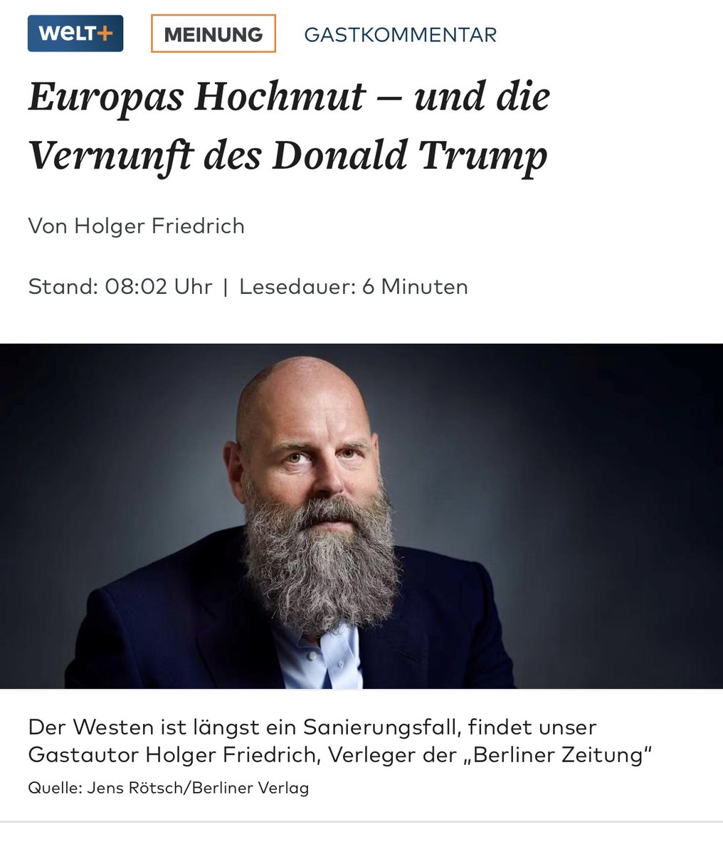 „Der Westen ist ein Sanierungsfall“, meint Ex-Stasi-Agent, Putinapologent und Schwurbler-Freund Holger Friedrich. Folgerichtig, dass er sich in der Trump-Postille „Weld“ ausbreiten darf. Publizistische Querfront.
#Shitjournalismus