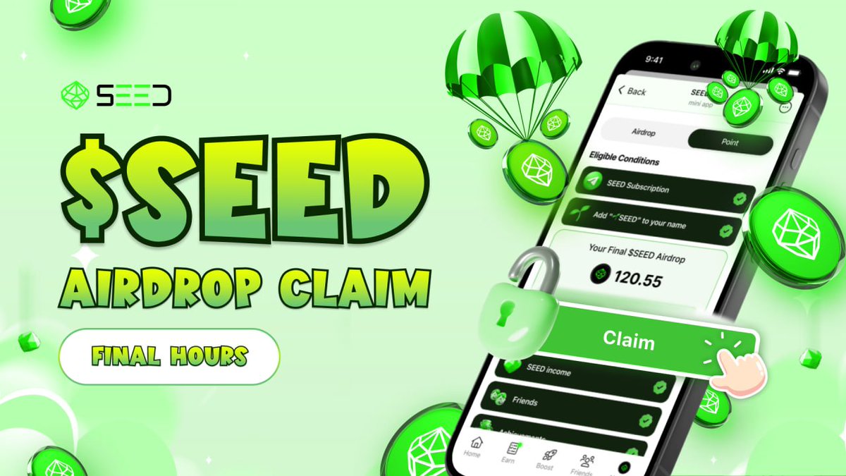 ⚠️ FINAL CALL TO CLAIM YOUR $SEED AIRDROP! ⚠️

Once the clock hits 10:00 UTC today, $SEED airdrop officially closes.
🌈 Good news: If you’ve played SEED Go before today, your earned balance is safe and secure.

This is your last chance to claim what’s yours.

🌱 After all, a new