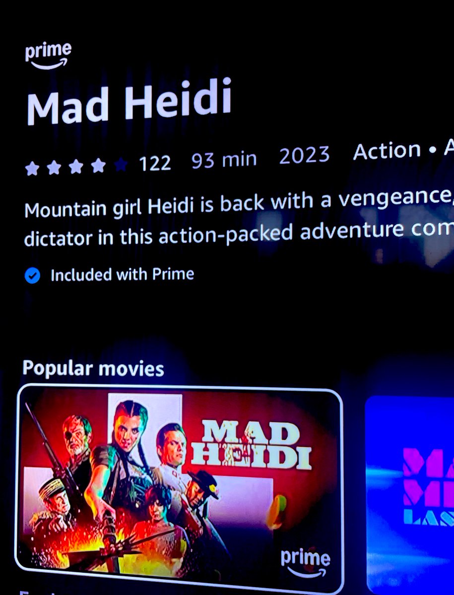When did we become a 4 star POPULAR movie 😭 Excuse me for the fan girling moment…but <a href="/primevideouk/">Prime Video UK & IE</a> recommended I watch <a href="/madheidimovie/">MAD HEIDI</a> as it’s a popular movie 🤯❤️