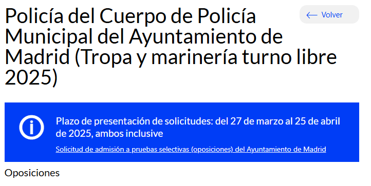 110 plazas en la Policía Municipal, reservadas militares profesionales de tropa y marinería con más de 5 años de servicio.

Bases: madrid.es/UnidadWeb/Cont…

Solicitudes: sede.madrid.es/portal/site/tr…

Más info: madrid.es/portales/munim…