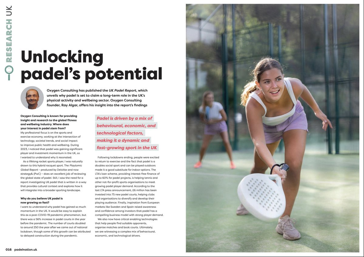 Looking forward to today's launch of the UK Padel Report from <a href="/RayAlgar/">Ray Algar 🇺🇦</a> of Oxygen Consulting.

You can read some of the background to the report in The Padel Book here: lnkd.in/ekrQAxVs