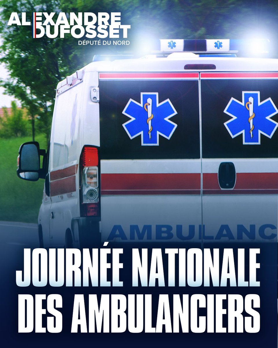 AlexandreDfss's tweet photo. En cette Journée nationale des ambulanciers, je tiens à réaffirmer tout mon soutien à ces professionnels essentiels. Aux côtés des sapeurs-pompiers, ils sont en première ligne pour porter secours. Ils méritent reconnaissance, respect et soutien. 🇫🇷🚑 https://t.co/VBtDpshsVT
