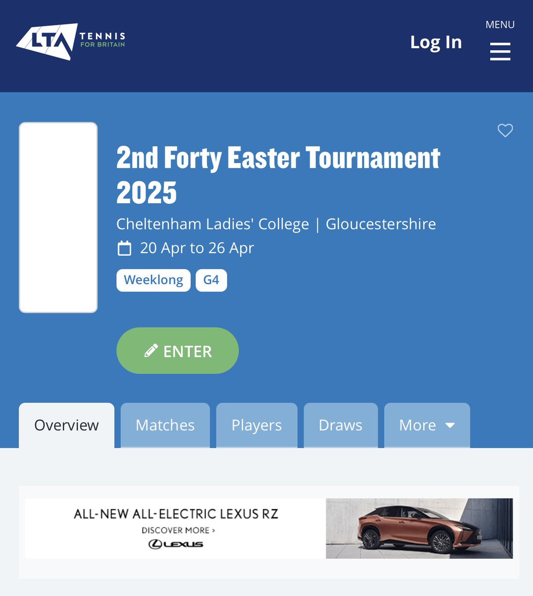 Entries close in 2 days for the Forty Easter Tournament at Cheltenham Ladies College.

8U to 18U plus open age categories.

Further info and entries accepted here:
competitions.lta.org.uk/tournament/d76…