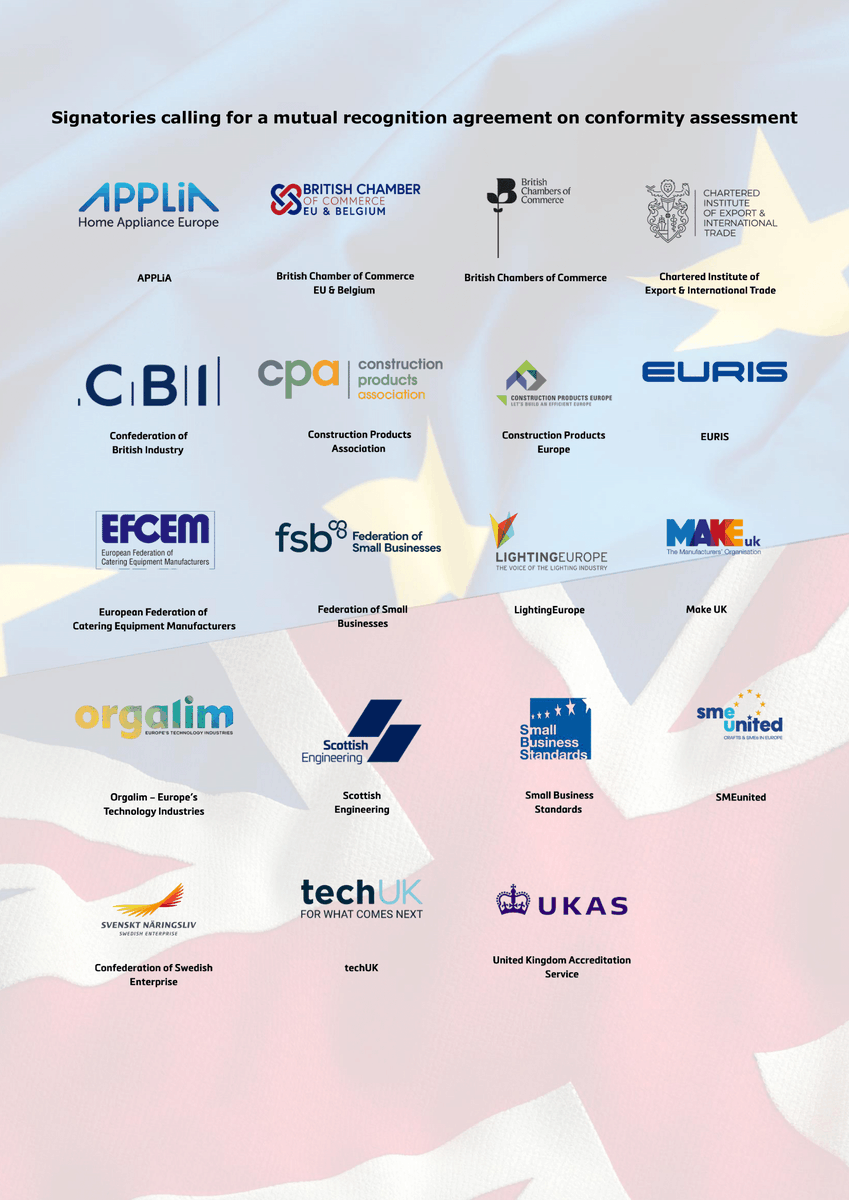 🚨🆕 APPLiA, alongside 18 industry representatives from the EU and the UK, is calling for a mutual recognition agreement on conformity assessment to reduce trade barriers and drive economic growth. 

More details here ⬇️