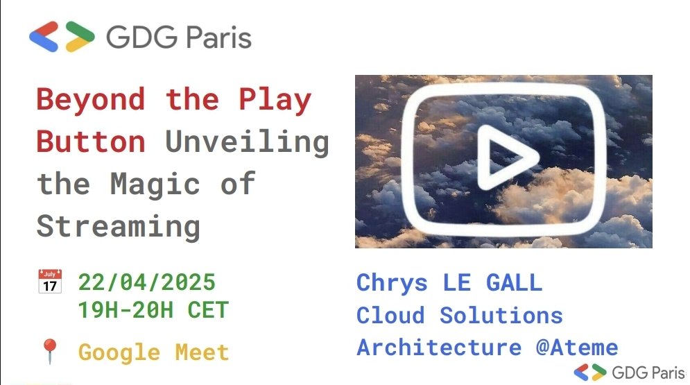 GDG Paris (@gdgparis) on Twitter photo RDV en ligne ce 22 avril à 19h pour le talk "Beyond the Play Button - Unveiling the Magic of Streaming" de <a href="/chryslegall/">Chrys LE GALL</a>
RSVP et plus de détails ici 👇 : gdg.community.dev/events/details…
#GDGParis #GoogleCloud #streaming RDV en ligne ce 22 avril à 19h pour le talk "Beyond the Play Button - Unveiling the Magic of Streaming" de <a href="/chryslegall/">Chrys LE GALL</a>
RSVP et plus de détails ici 👇 : gdg.community.dev/events/details…
#GDGParis #GoogleCloud #streaming