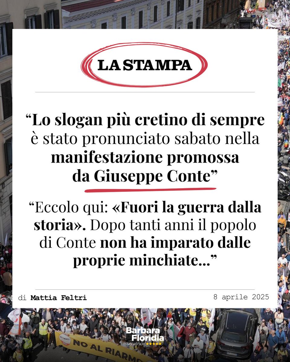FloridiaBarbara's tweet image. Oggi il giornalista Mattia Feltri dalle colonne de La Stampa dedica il suo editoriale alla manifestazione del M5S titolandolo "fuori dalla storia". Ognuno è libero di esprimere le sue opinioni e dunque anch'io posso dire cosa penso dopo averlo letto.
Penso che dev’essere dura…