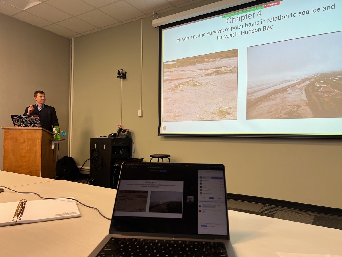 AEDerocher's tweet photo. An excellent PhD defence today at @ualbertaScience  by Dr. David McGeachy. "Influence of spatiotemporal dynamics of sea ice and individual effects on the population ecology of polar bears in Hudson Bay" Impressive thesis. Congratulations! https://t.co/0IPqHd5Rxn