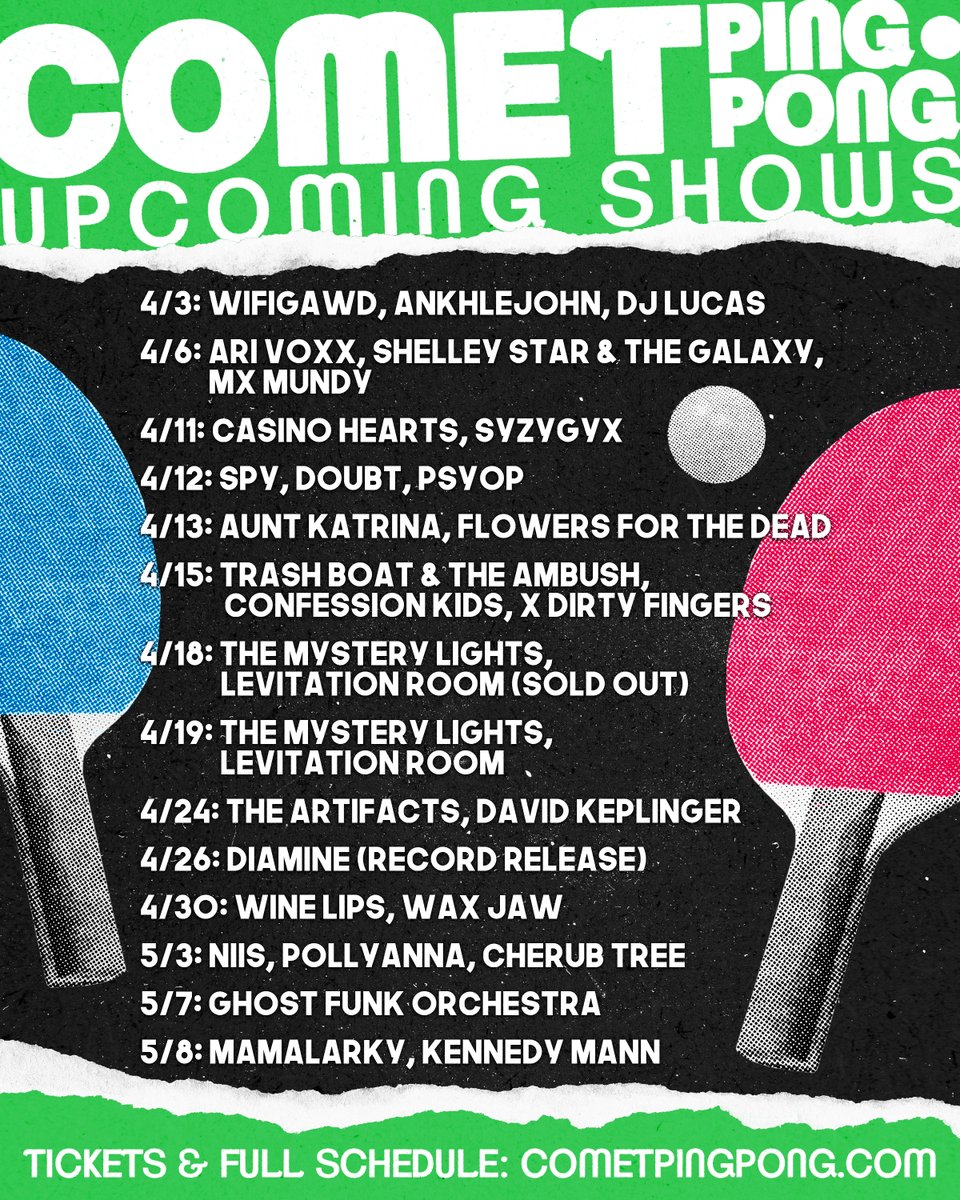 🏓UPCOMING SHOWS🏓
At Comet Ping Pong!

Check the full schedule and get tickets here: cometpingpong.com/livemusic