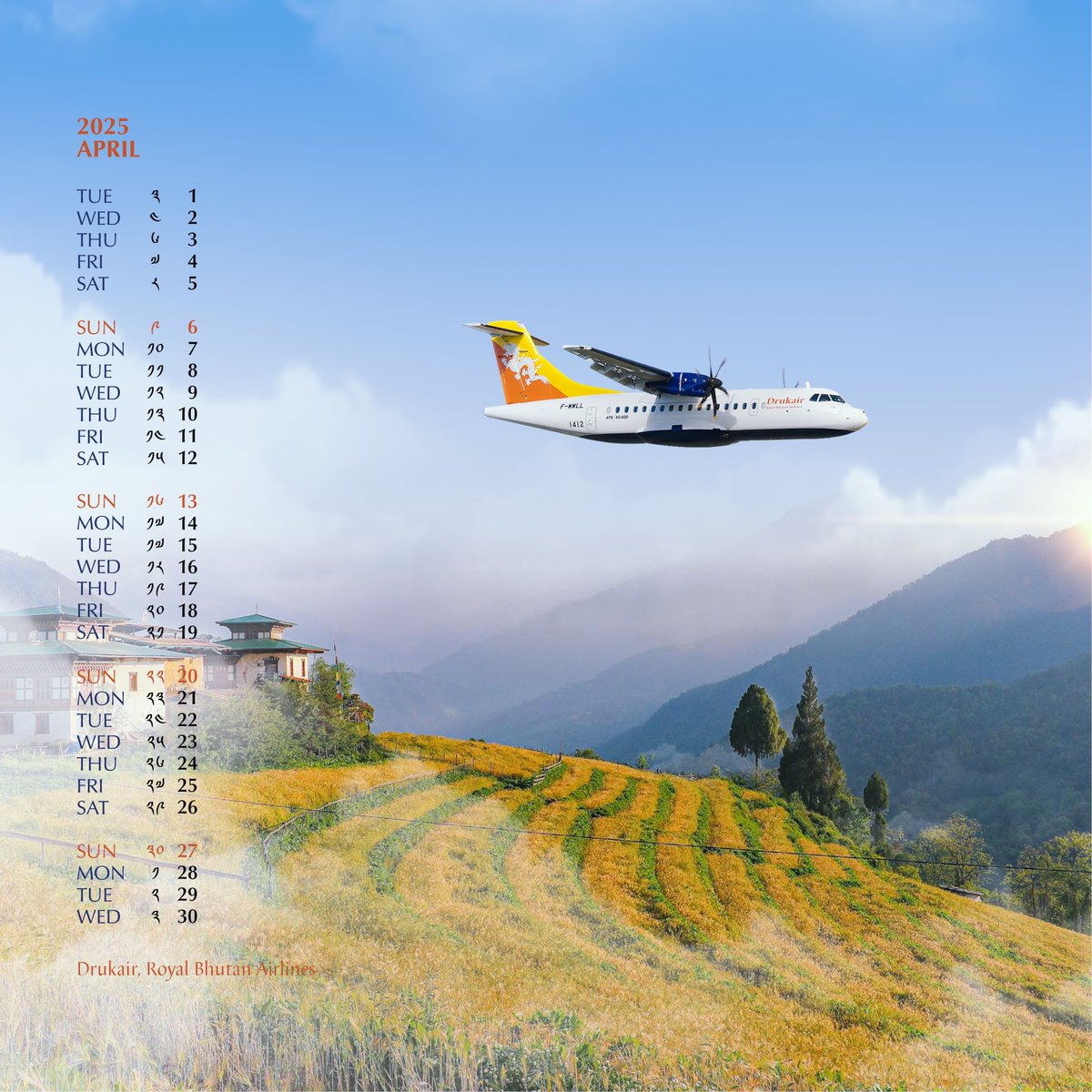 Drukair, Royal Bhutan Airlines (@drukair) on Twitter photo ๐๐๐ค๐ ๐๐ฉ๐ซ๐ข๐ฅ ๐๐๐๐จ๐ซ๐ญ๐ฅ๐๐ฌ๐ฌ ๐ฐ๐ข๐ญ๐ก ๐๐ซ๐ฎ๐ค๐๐ข๐ซโ๐ฌ ๐-๐๐๐ฅ๐๐ง๐๐๐ซ
For multi-Platform Calendar Experience for the month of April: Download for Mac, Windows, and Smartphone Galleries - drukair.com.bt/media-and-resoโฆ
.
.
.
#Drukair #ExploreConnectFly #April2025 ๐๐๐ค๐ ๐๐ฉ๐ซ๐ข๐ฅ ๐๐๐๐จ๐ซ๐ญ๐ฅ๐๐ฌ๐ฌ ๐ฐ๐ข๐ญ๐ก ๐๐ซ๐ฎ๐ค๐๐ข๐ซโ๐ฌ ๐-๐๐๐ฅ๐๐ง๐๐๐ซ
For multi-Platform Calendar Experience for the month of April: Download for Mac, Windows, and Smartphone Galleries - drukair.com.bt/media-and-resoโฆ
.
.
.
#Drukair #ExploreConnectFly #April2025