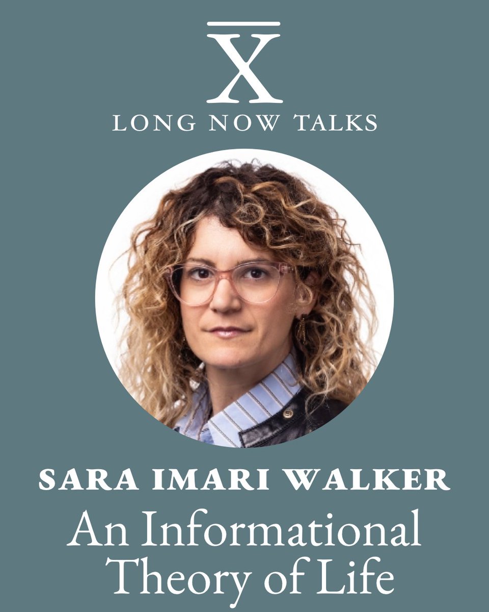 Long Now Foundation (@longnow) on Twitter photo Tomorrow: Join us for a Long Now Talk from astrobiologist and theoretical physicist <a href="/Sara_Imari/">Sara Imari Walker</a> Walker on An Informational Theory of Life
7 PM @ The Cowell Theater in San Francisco Tomorrow: Join us for a Long Now Talk from astrobiologist and theoretical physicist <a href="/Sara_Imari/">Sara Imari Walker</a> Walker on An Informational Theory of Life
7 PM @ The Cowell Theater in San Francisco