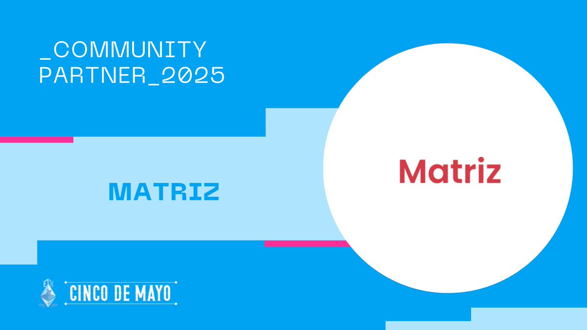 Matriz.coop (@matrizcoop) on Twitter photo Emocionados de ser una 'Community Partner' en <a href="/ETHCincoDeMayo/">ETH Cinco De Mayo 🔜 Hackathon</a>💥
Web3 Conference & Hackathon
📍CDMX
📷 1ro -4to Mayo 2025
Construye tu emprendimiento este #CryptoDeMayo
Registrate aquí:
ethcdm.com Emocionados de ser una 'Community Partner' en <a href="/ETHCincoDeMayo/">ETH Cinco De Mayo 🔜 Hackathon</a>💥
Web3 Conference & Hackathon
📍CDMX
📷 1ro -4to Mayo 2025
Construye tu emprendimiento este #CryptoDeMayo
Registrate aquí:
ethcdm.com