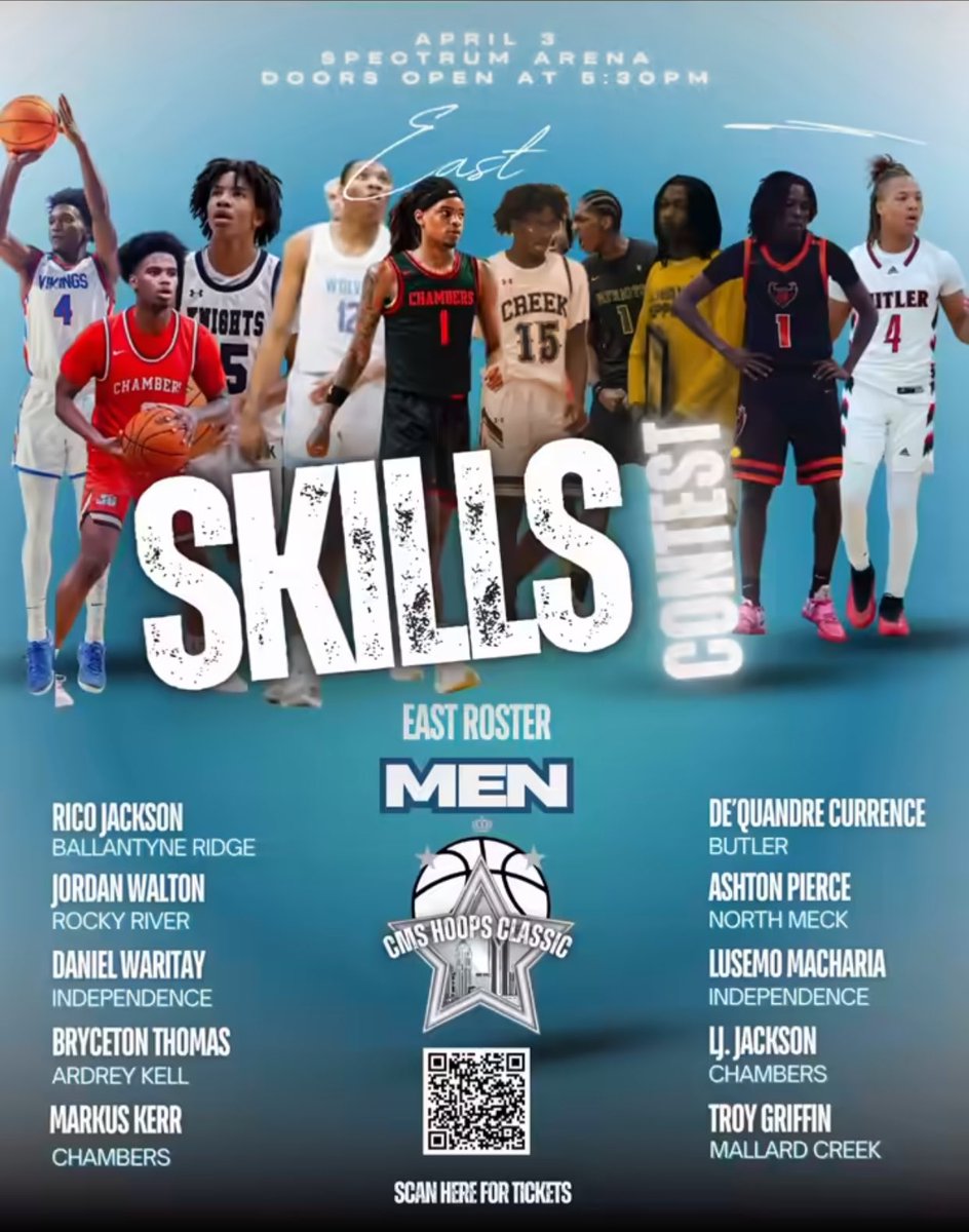 CMS All-Star Game Thurs., Apr. 3 at the Spectrum Center! Mallard Creek players Chris Johnson ‘25 - All-Star Game, Troy Griffin ‘25 - Dunk Contest &amp; Skills Challenge and Jordyn Washington ‘25 - 3 Point Contest will be participating! Get your tickets now! hornets.spinzo.com/?group=cms-all…