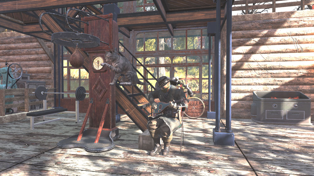 Just sitting and playing my ukulele as my cat defies gravity… as they do…

#Fallout76