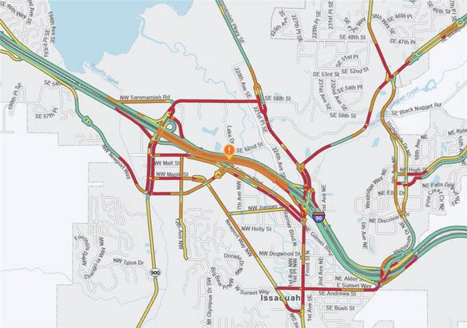 明日のイサクアでのEB I-90のレーン削減は、昼間の仕事のために！
