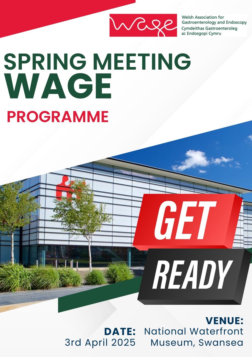 🌟 See You There! 🌟
We can’t wait to see you at the WAGE Spring Meeting on Thursday, 3rd April 2025 at the National Waterfront Museum, Swansea! 🏛️✨
Join us in person or virtually👥 #WAGESpring2025 #endoscopy #gastroenterology  lnkd.in/eSBDh3xP
