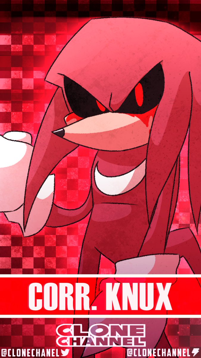 Clone Channel art for April 2025, featuring Corrupted Knuckles (FNaS Reimagined)!

(check the link in our pinned for the full res &amp; transparent versions)
#fnas #fnasart #sonicthehedgehog