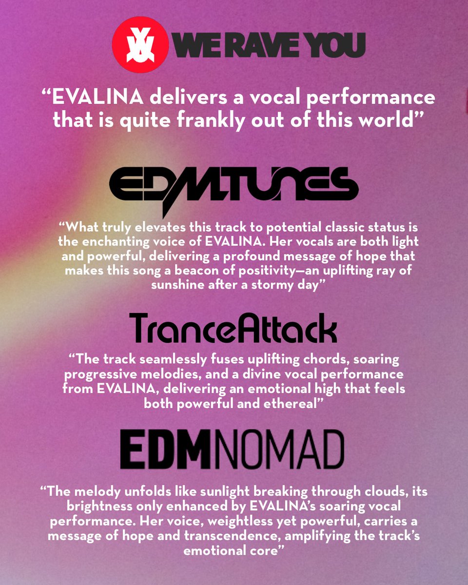 EVALINA (@officialevalina) on Twitter photo The reviews are in! ❤️ Thank you so much <a href="/weraveyou/">We Rave You</a> <a href="/edmtunes/">EDMTunes</a> <a href="/TranceAttack/">TranceAttack</a> & <a href="/edmnomad/">EDMNOMAD</a> for the lovely words about my vocal performance on ‘Angels’🪽 I poured my lil heart out in to this song so it means the world to be acknowledged in this way ✨
#arminvanbuuren #trance #asot The reviews are in! ❤️ Thank you so much <a href="/weraveyou/">We Rave You</a> <a href="/edmtunes/">EDMTunes</a> <a href="/TranceAttack/">TranceAttack</a> & <a href="/edmnomad/">EDMNOMAD</a> for the lovely words about my vocal performance on ‘Angels’🪽 I poured my lil heart out in to this song so it means the world to be acknowledged in this way ✨
#arminvanbuuren #trance #asot