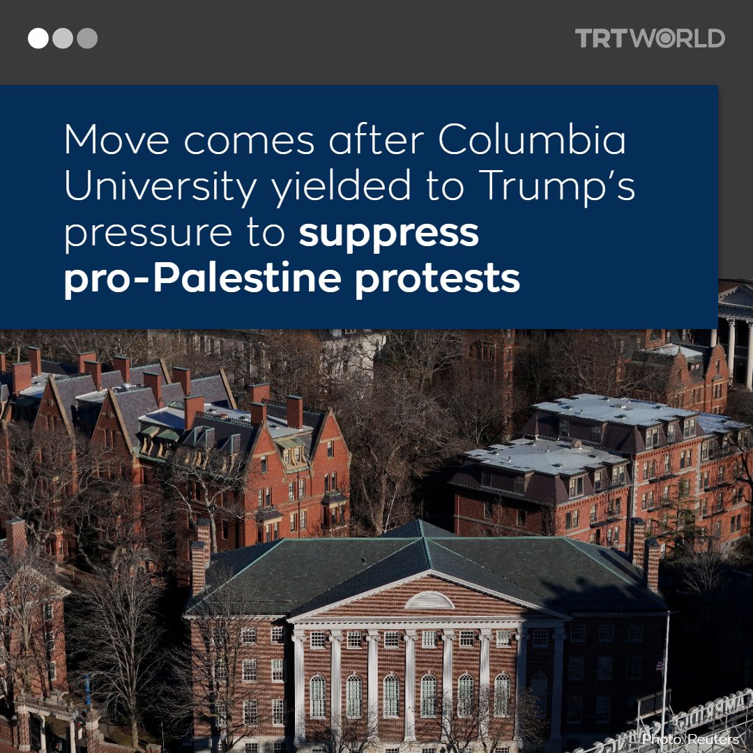 trtworld's tweet photo. Trump administration launches review of nearly $9 billion in federal funding to Harvard University over alleged antisemitism amid crackdown on pro-Palestine voices
🔗  https://t.co/OEsll457z2 https://t.co/N3MRAeI8uQ