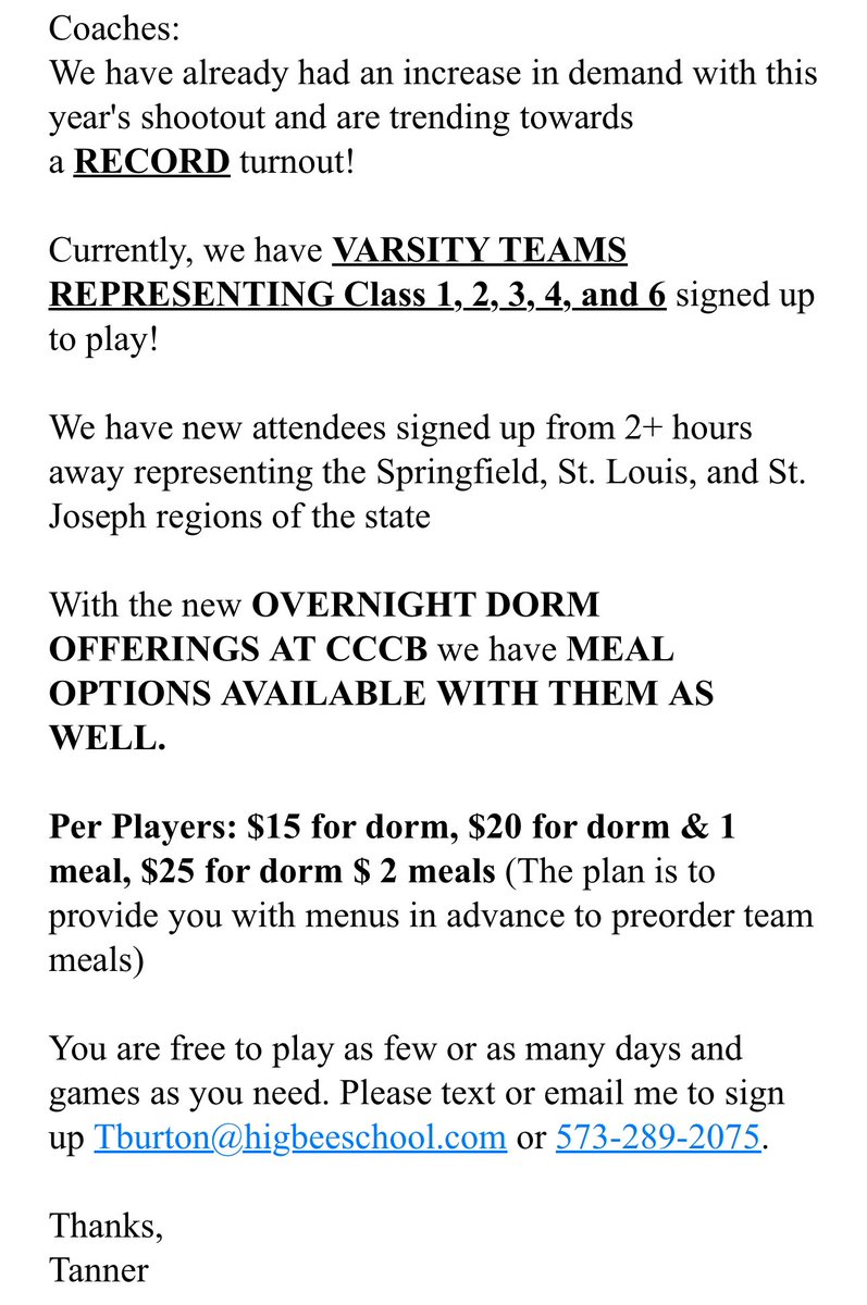 Tanner Burton Ed.S., M.Ed., M.S.Ed. (@burtontanner) on Twitter photo Sign your team up for largest school ran shootout in the STATE!
<a href="/mid_vid/">MidVid</a> <a href="/MSHSAAOrg/">MSHSAA</a> @nemopressbox <a href="/KMMORadio/">KMMO Radio</a> <a href="/KMZU/">KMZU 100.7 The Farm</a> <a href="/FayettePaper/">The Fayette Advertiser</a> <a href="/cdtsports/">Tribune Sports</a> <a href="/KOMUsports/">KOMU 8 Sports</a> <a href="/RodKRCG13/">Rod Smith</a> <a href="/scoreboardguy/">SCOREBOARD GUY</a> <a href="/missouri_sports/">Missouri Sports Network</a> <a href="/OchoK_/">Chris Kwiecinski</a> <a href="/ABC17News/">ABC 17 News</a> <a href="/BenArnetKOMU/">Ben Arnet</a> <a href="/moberlymonitor/">Moberly Monitor-Index</a> <a href="/PGHMissouri/">Prep Girls Hoops Missouri</a> <a href="/PrepHoopsMO/">Prep Hoops Missouri</a> Sign your team up for largest school ran shootout in the STATE!
<a href="/mid_vid/">MidVid</a> <a href="/MSHSAAOrg/">MSHSAA</a> @nemopressbox <a href="/KMMORadio/">KMMO Radio</a> <a href="/KMZU/">KMZU 100.7 The Farm</a> <a href="/FayettePaper/">The Fayette Advertiser</a> <a href="/cdtsports/">Tribune Sports</a> <a href="/KOMUsports/">KOMU 8 Sports</a> <a href="/RodKRCG13/">Rod Smith</a> <a href="/scoreboardguy/">SCOREBOARD GUY</a> <a href="/missouri_sports/">Missouri Sports Network</a> <a href="/OchoK_/">Chris Kwiecinski</a> <a href="/ABC17News/">ABC 17 News</a> <a href="/BenArnetKOMU/">Ben Arnet</a> <a href="/moberlymonitor/">Moberly Monitor-Index</a> <a href="/PGHMissouri/">Prep Girls Hoops Missouri</a> <a href="/PrepHoopsMO/">Prep Hoops Missouri</a>
