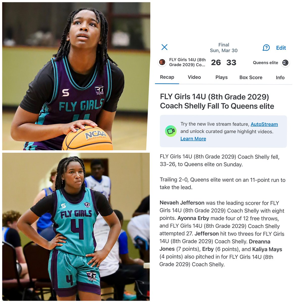 Fly Girls (@flygirls_bball) on Twitter photo Nevaeh Jefferson <a href="/Njefferson04/">Nevaeh Jefferson</a> (2029) showed why she wears the C.
8 pts | 2 threes | Big-time plays all game!
Her jumper was ON and her leadership unmatched.
The crown’s heavy… but she’s built for it.
#NevaehJefferson #FLYGirls #2029 #CaptainEnergy #NextUp Nevaeh Jefferson <a href="/Njefferson04/">Nevaeh Jefferson</a> (2029) showed why she wears the C.
8 pts | 2 threes | Big-time plays all game!
Her jumper was ON and her leadership unmatched.
The crown’s heavy… but she’s built for it.
#NevaehJefferson #FLYGirls #2029 #CaptainEnergy #NextUp