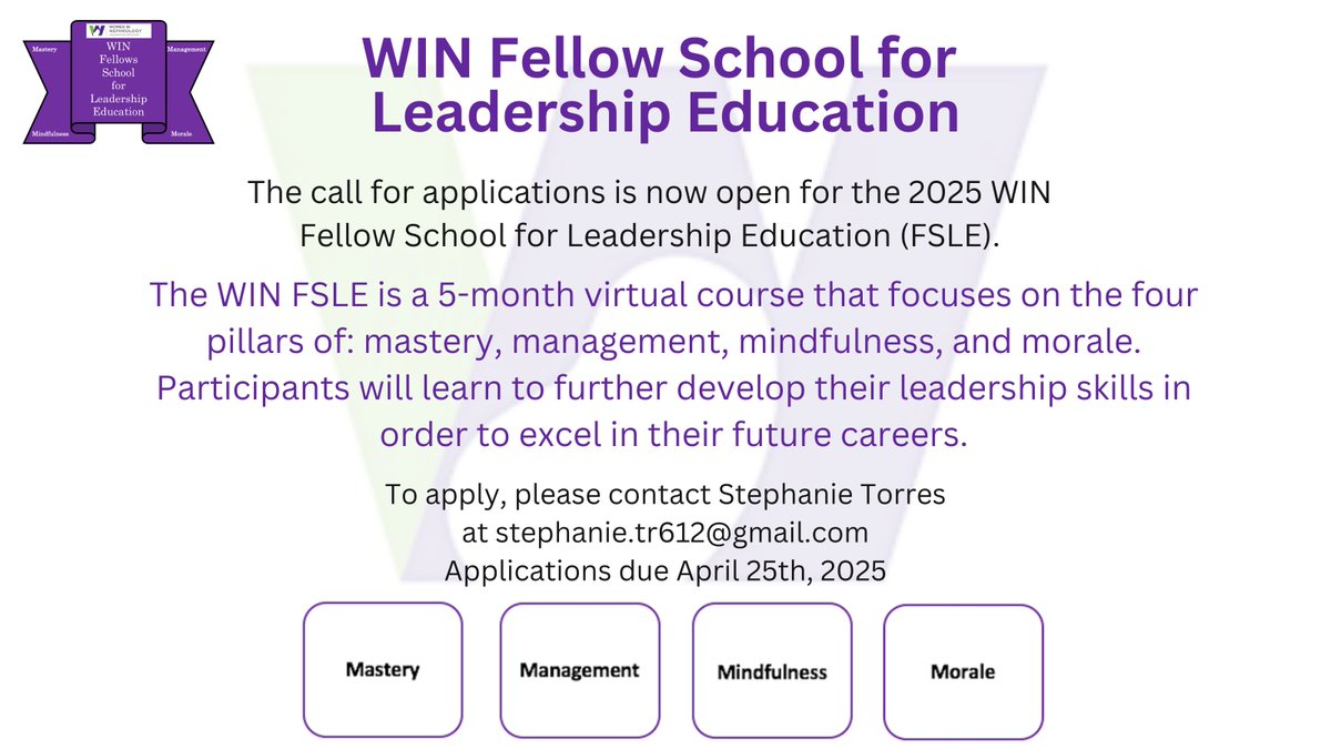 Applications now open for the 2025 WIN Fellow School for Leadership Education (FSLE)

FSLE is a 5-month virtual leadership course for nephrology fellows, ending with an in-person conference in NYC. 

Open to all fellows.