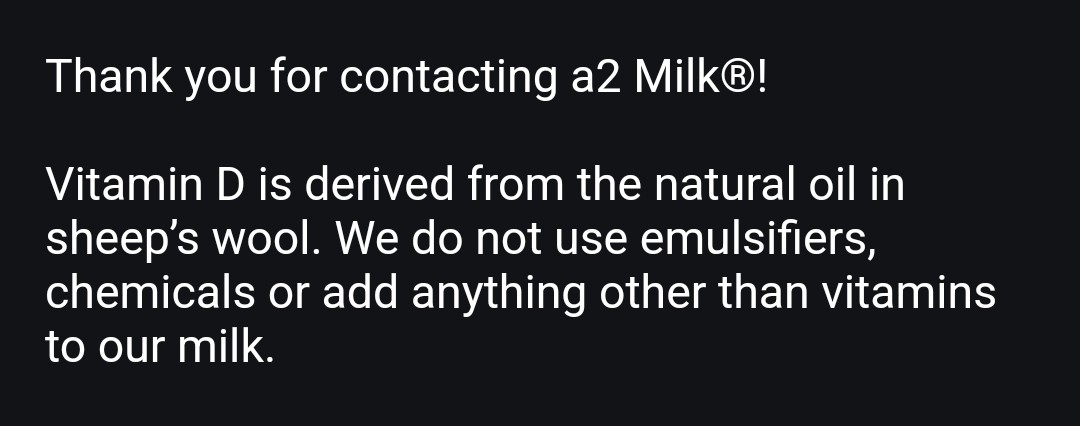 FUDCapital's tweet photo. @HollowCurrent @strong_sistas A2 Milk Company states that the vitamin D in their whole milk is lanolin-derived https://t.co/QdtbU0yVYE